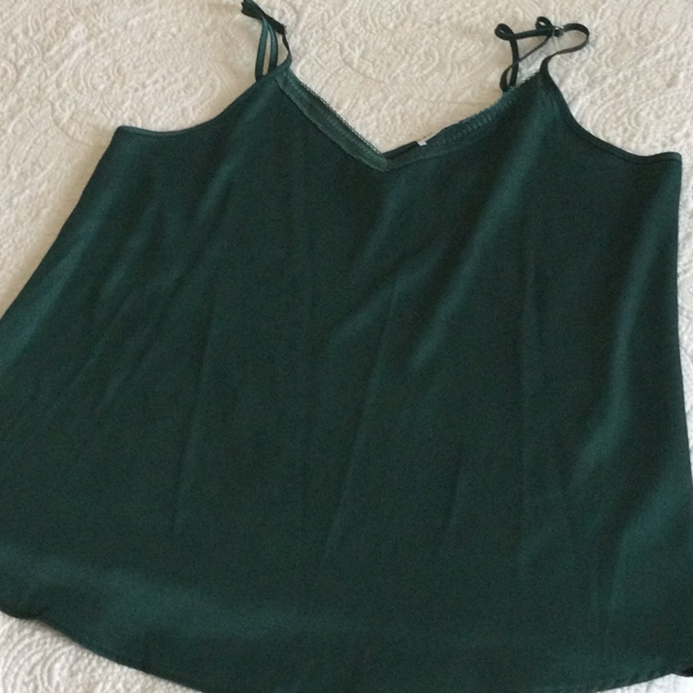 Women's Deep Green V-Neck Satin Cami Tank Top